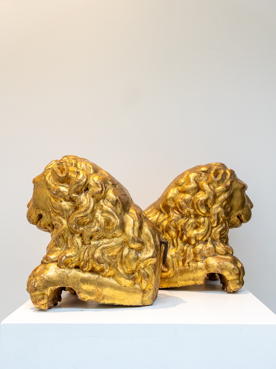Pair Of Gilded Wooden Lions - Venice, 16th Century-photo-4