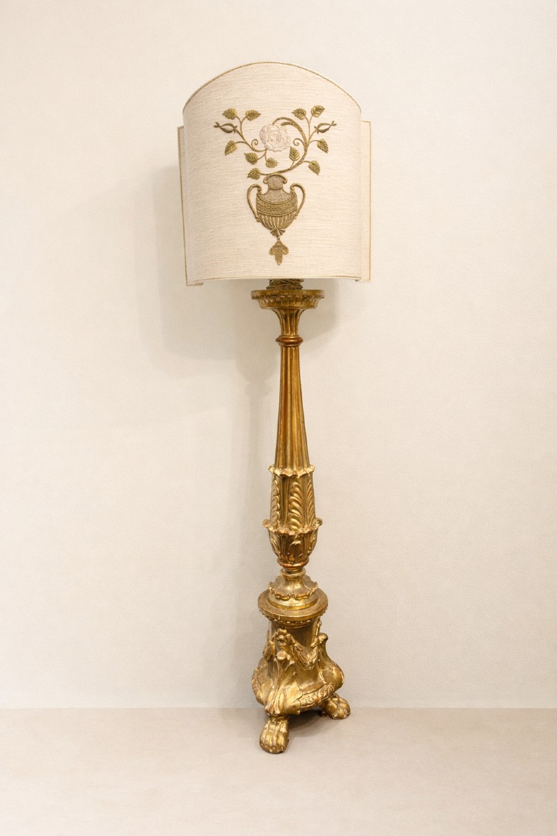 Pair Of Gilded Wooden Candlesticks - Mid-19th Century-photo-2