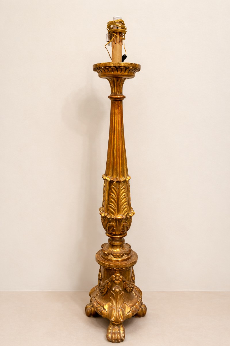Pair Of Gilded Wooden Candlesticks - Mid-19th Century-photo-3