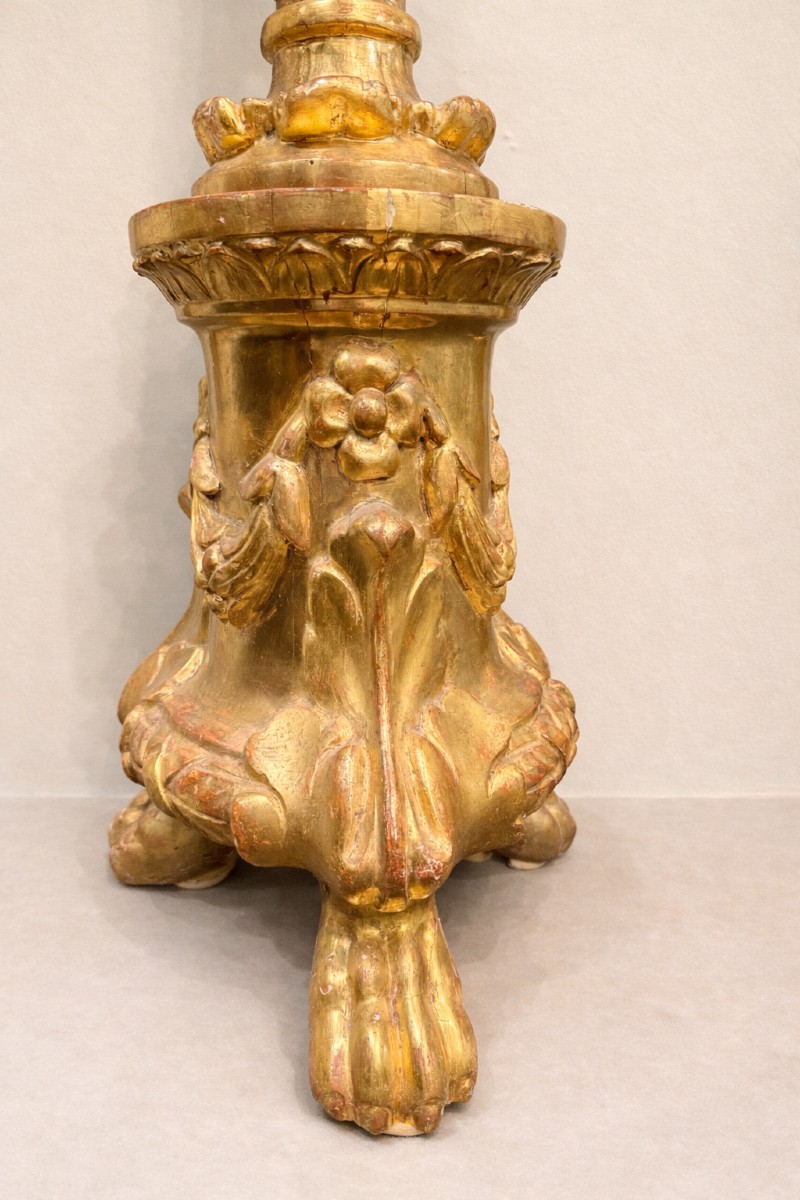 Pair Of Gilded Wooden Candlesticks - Mid-19th Century-photo-1