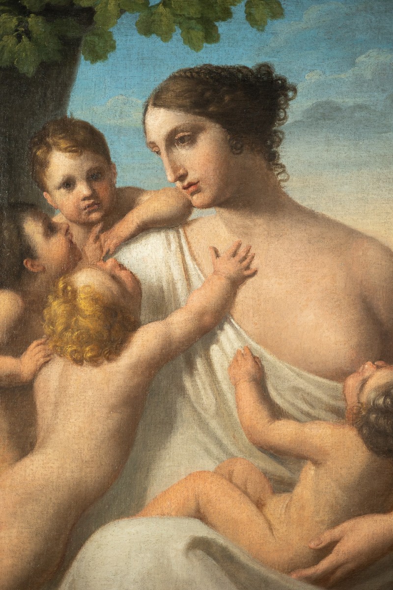 Oil Painting On Canvas Depicting An Allegory Of Charity - 18th Century-photo-2