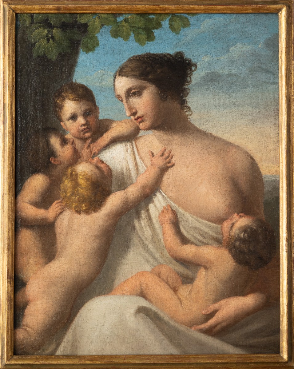 Oil Painting On Canvas Depicting An Allegory Of Charity - 18th Century