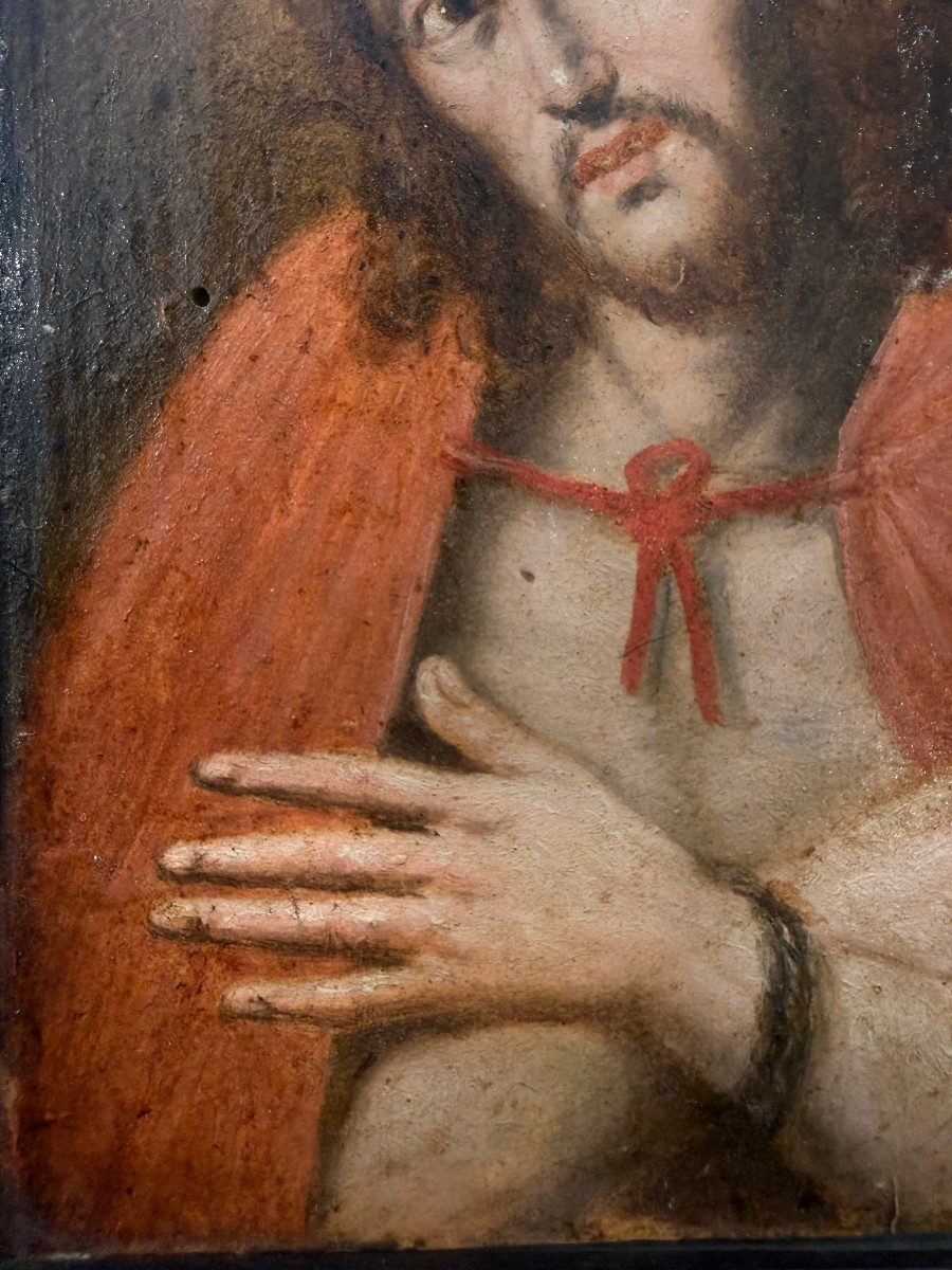 Peinture à l'huile sur panneau représentant l'Ecce Homo - Italie, début du XVIIIe siècle-photo-1