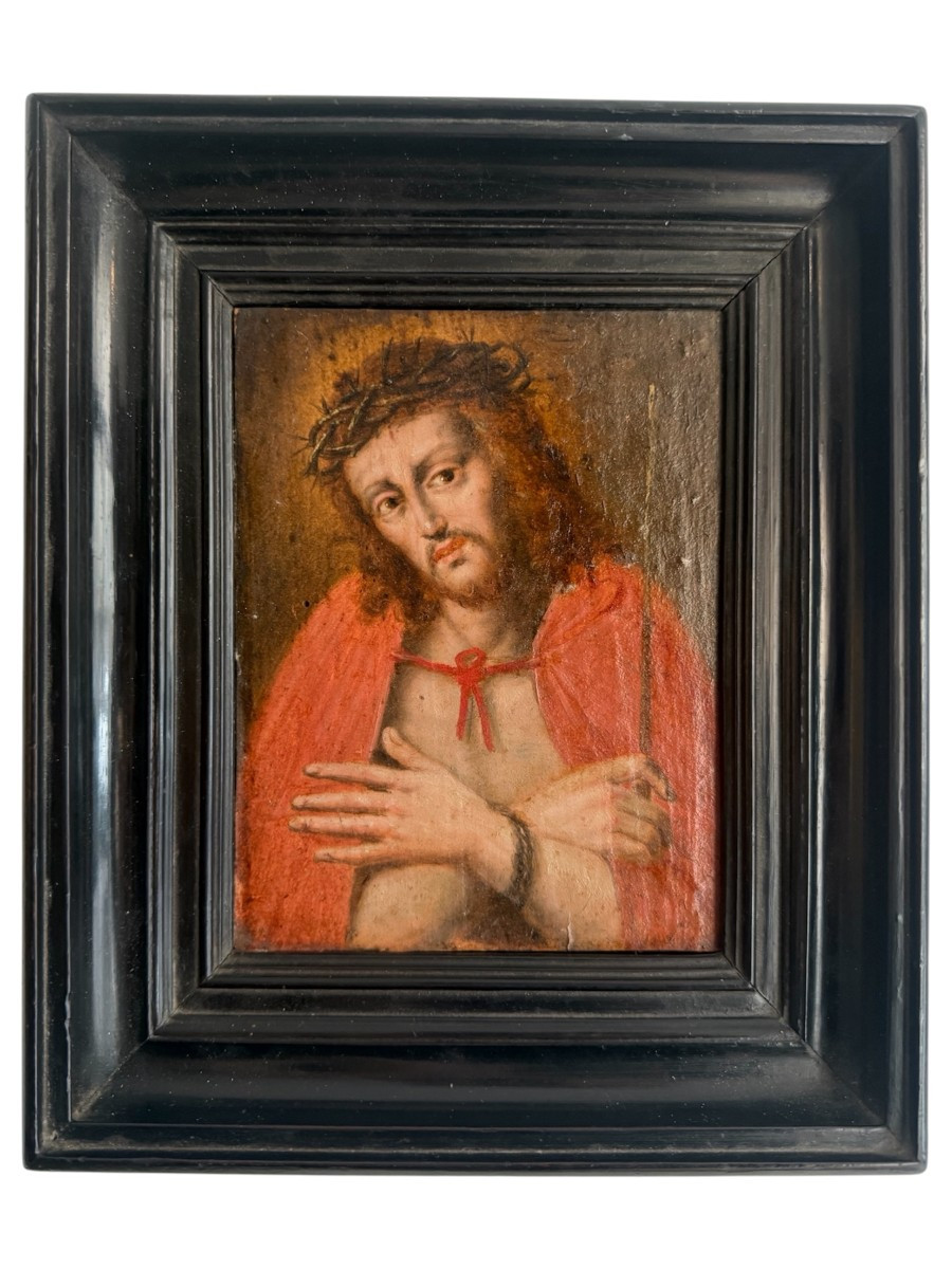 Peinture à l'huile sur panneau représentant l'Ecce Homo - Italie, début du XVIIIe siècle-photo-5