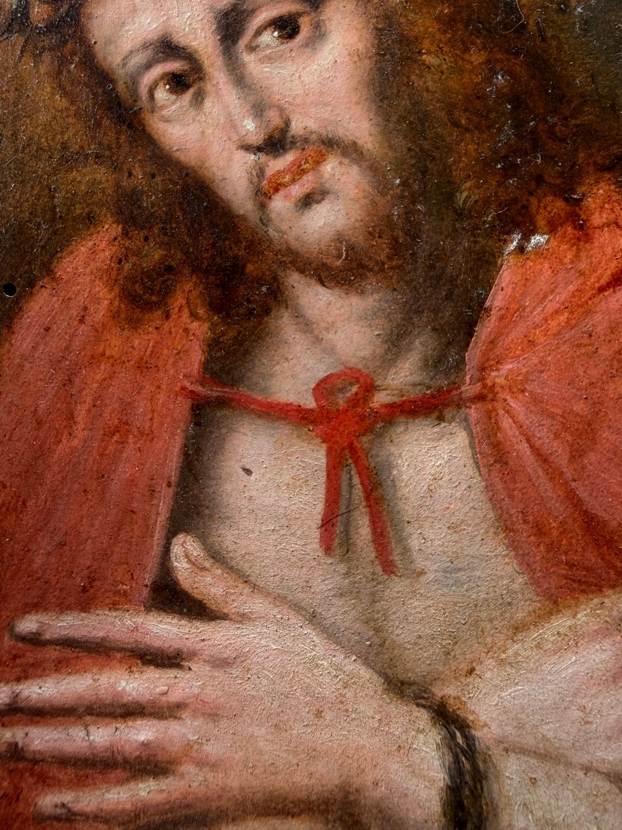 Peinture à l'huile sur panneau représentant l'Ecce Homo - Italie, début du XVIIIe siècle-photo-3