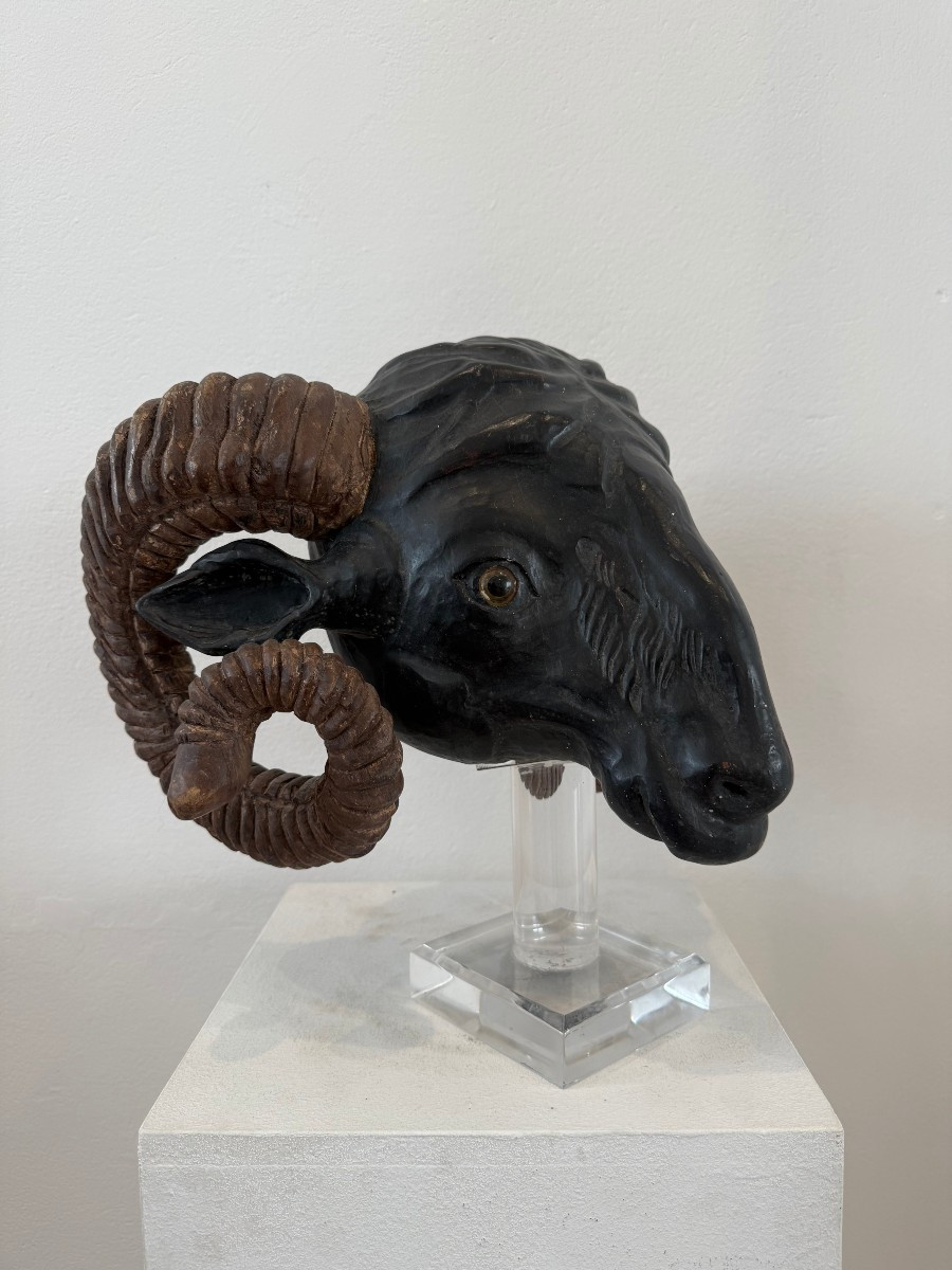 Tête de bélier en bois - Europe du Nord, XIXe siècle-photo-2