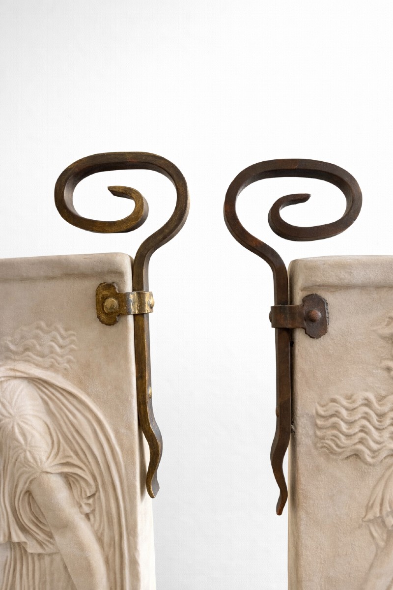 Paire de panneaux décoratifs en résine et poudre de marbre - Italie, début XXe siècl-photo-4