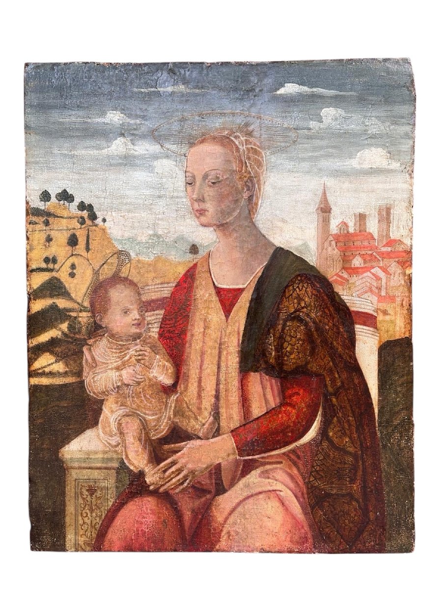  Huile sur panneau représentant la Vierge à l'Enfant - probablement XVIIe siècle. Toscane