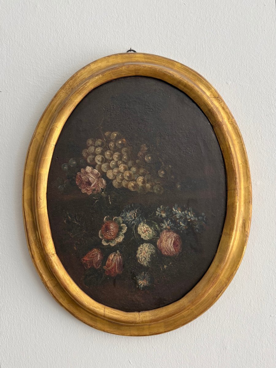 Oil Painting On Canvas Depicting A Still Life—18th Century. Italy 