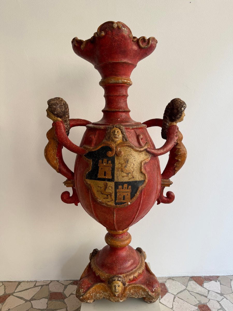 Bougeoir baroque en bois laqué et peint et plâtre - XVIIe siècle. Espagne-photo-2