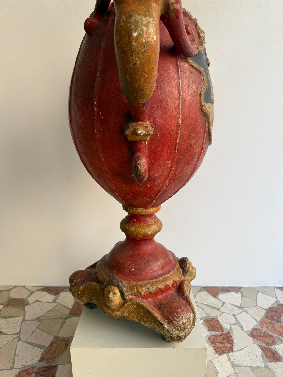 Bougeoir baroque en bois laqué et peint et plâtre - XVIIe siècle. Espagne-photo-1