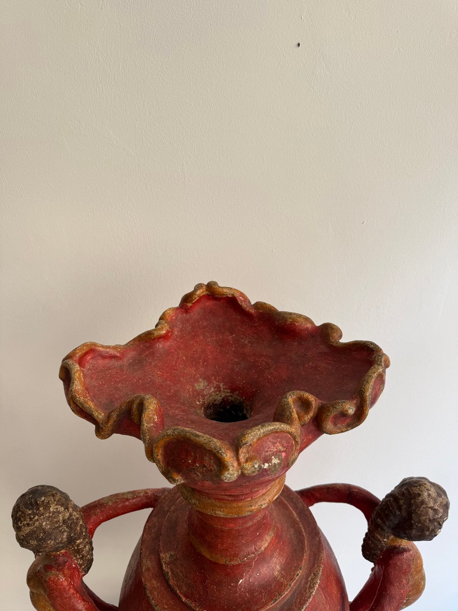 Bougeoir baroque en bois laqué et peint et plâtre - XVIIe siècle. Espagne-photo-2