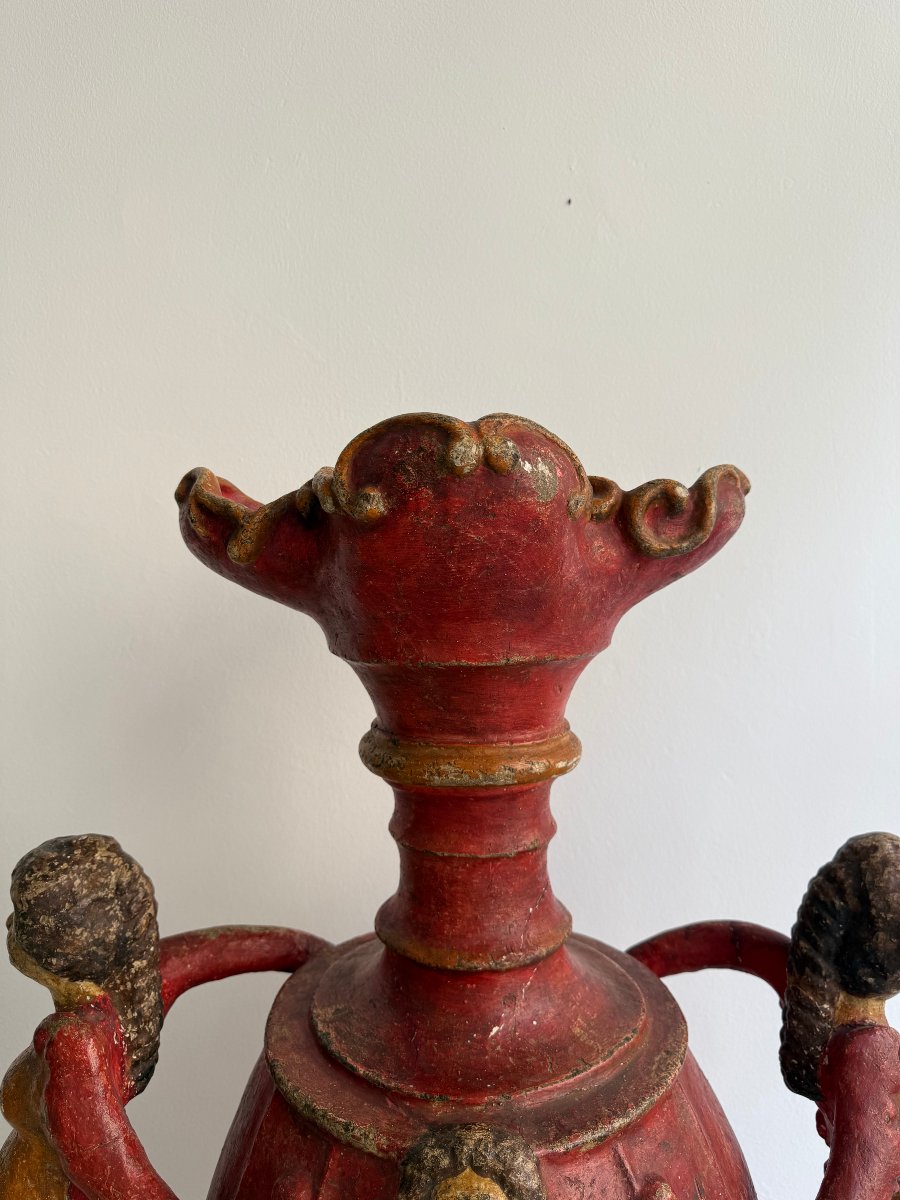 Bougeoir baroque en bois laqué et peint et plâtre - XVIIe siècle. Espagne-photo-6