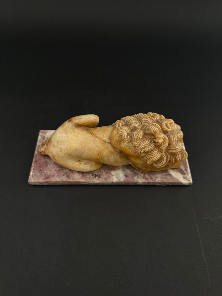 Alabaster Sculpture Depicting A Lion With A Marble Base—18th Century. Tuscany-photo-5