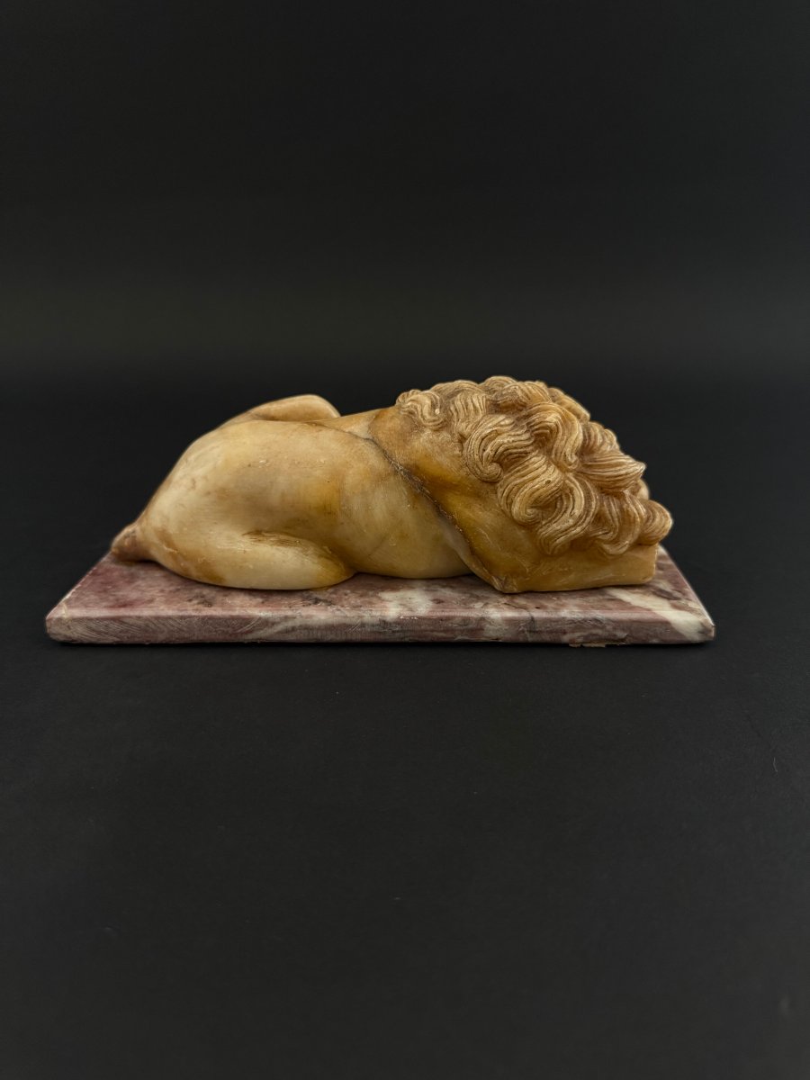 Alabaster Sculpture Depicting A Lion With A Marble Base—18th Century. Tuscany-photo-6