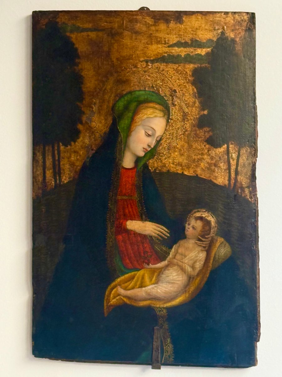 Painted Panel On A Gold Ground Depicting The Madonna And Child—tuscan School—second Half Of The 18th Century