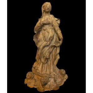 Sculpture En Terre Cuite Représentant La Vierge  Du XVIIIe Siècle