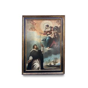 Presentation Of The Rosary To Saint Dominic By The Virgin Mary, Oil On Canvas, 18th