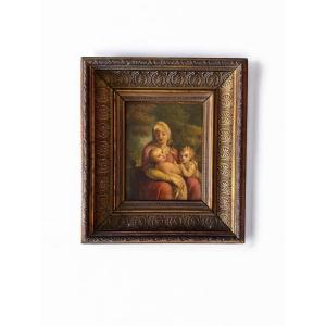 Vierge à l’enfant et Saint Jean, huile sur carton marouflé sur bois - École italienne, XVIIIe