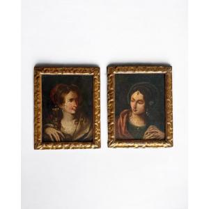Sibylles - Paire d’huile sur bois - École Toscane, XVIII