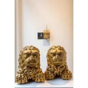 Paire de lions en bois doré - Venise, XVIe siècle