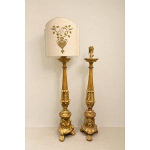  Paire de chandeliers en bois doré - milieu du XIXe siècle