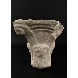 Fragment Of A Romanesque Marble Capital—12th Century. Italy 