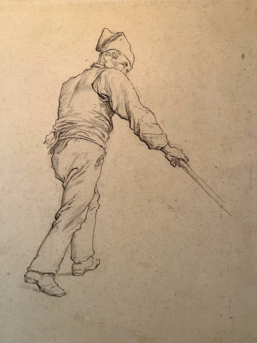 Gustave Brion 1824-1877 Etude d'Hommes Aux Bâtons -photo-3