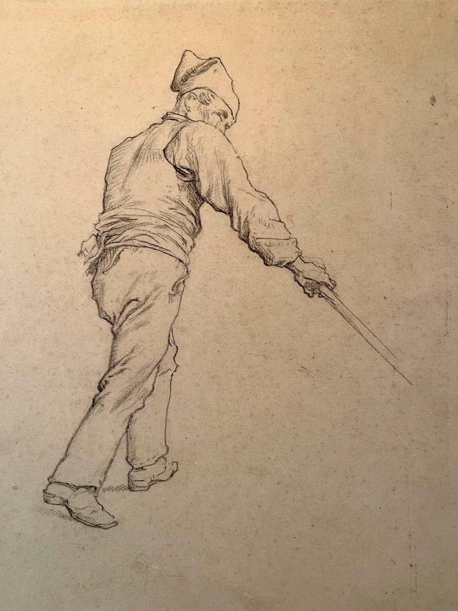 Gustave Brion 1824-1877 Study Of Men With Sticks-photo-3