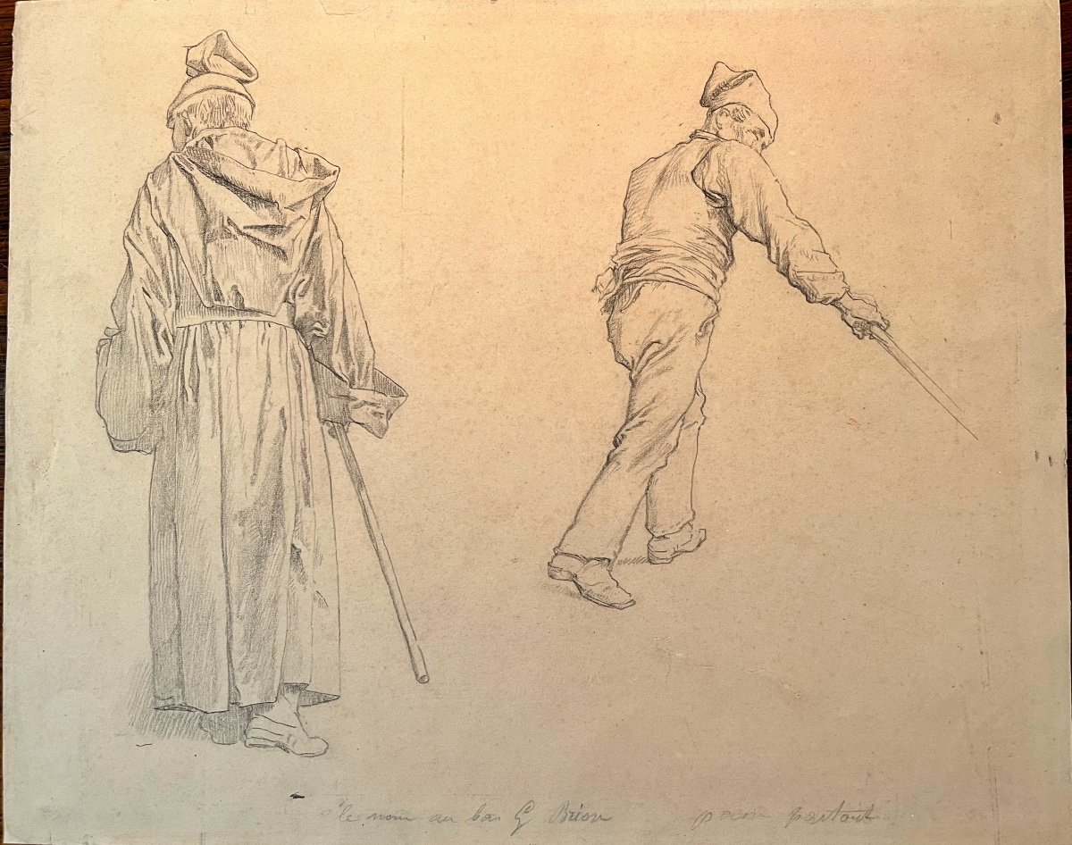 Gustave Brion 1824-1877 Study Of Men With Sticks
