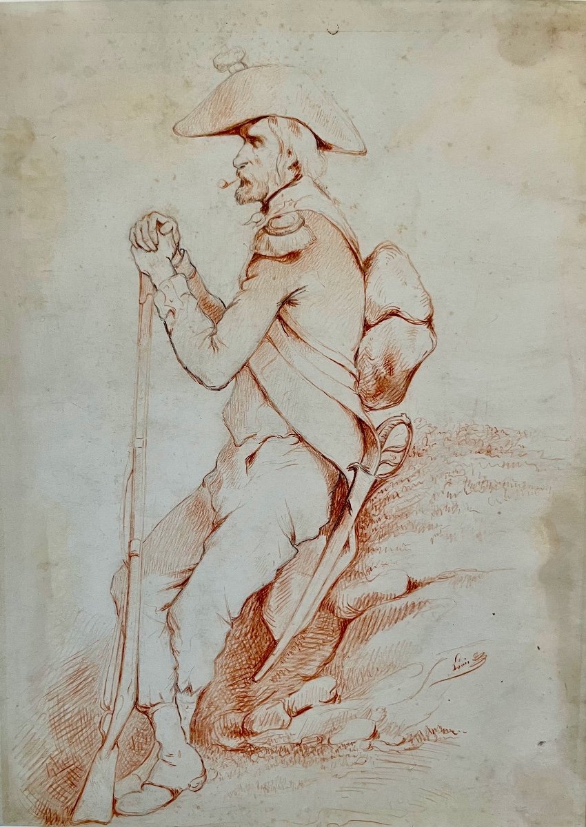 Joseph-louis-hippolyte Bellangé 1800-1866 Grenadier Smoking The Pipe, Sanguine