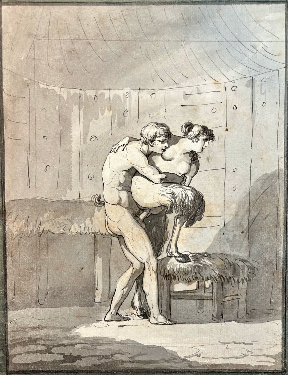Bartoloméo Pinelli 1781-1835 Scène d'ébat avec une faunesse, plume et encre brune lavis gris