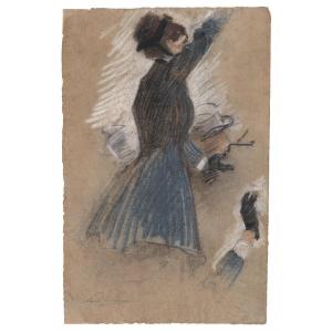 Paul-louis Delance 1848-1924 Study Of A Woman For "the Departure Of The Conscripts, Gare d'Austerlitz"
