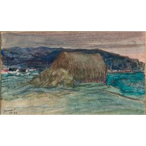 Pierre Georges Jeanniot 1848-1934 Haystacks At Setting Sun, Bookmark Dated 1924