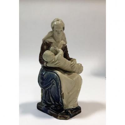 Palissy Suite Statuette In Glazed Earth Breastfeeding