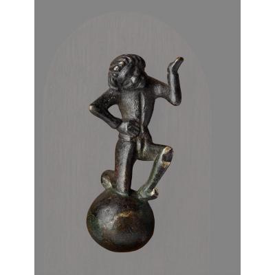 Jester Kneeling On A Sphere, Bronze Germany 15th Century