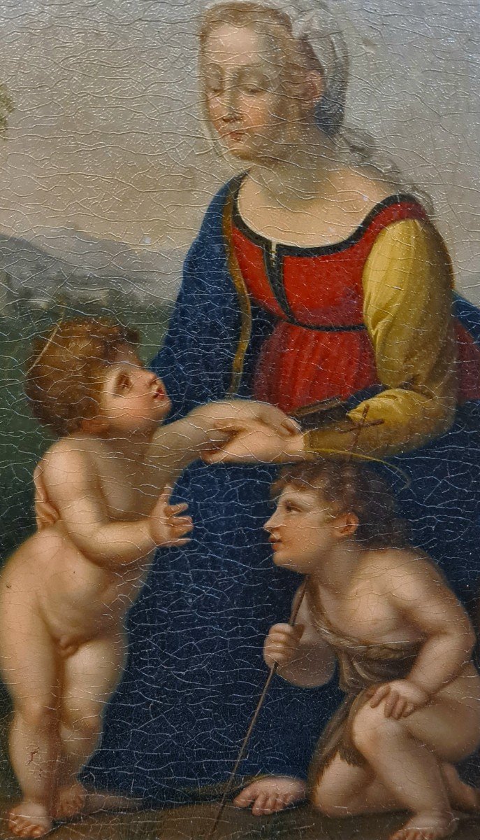 La Belle Jardinière Ou La Vierge à l'Enfant d'Après Raphaël Tableau XIXeme Cadre Doré. -photo-5