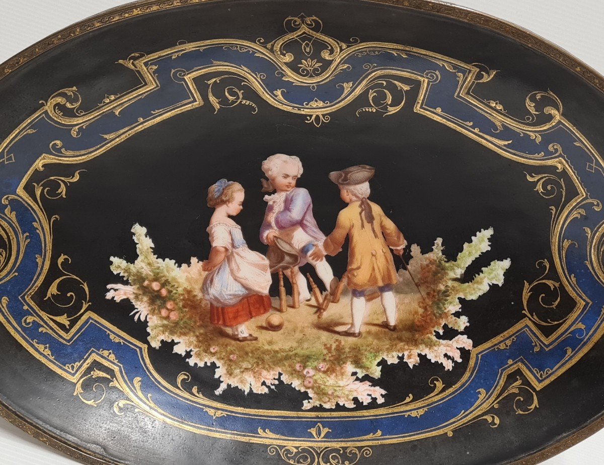 Coupe De Présentation Surtout De Table Porcelaine Et Bronze Napoleon III Enfant Jeu De Quilles-photo-2
