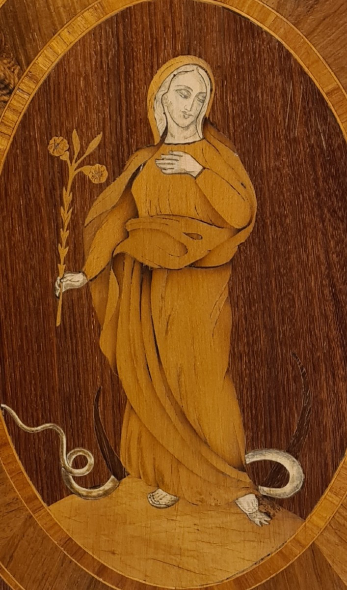 Tableau religieux panneau de marqueterie Vierge Marie travail de maîtrise XIX eme-photo-1