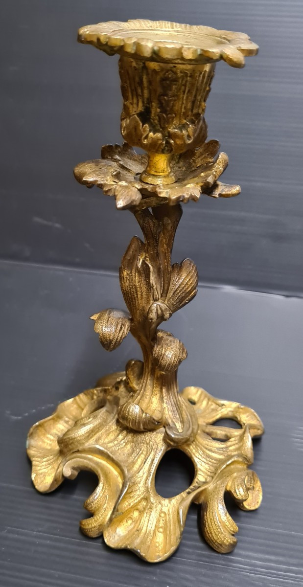 Victor Raulin Pair Of Gilded Bronze Candlesticks, Rococo Style, Late 19th Century-photo-3