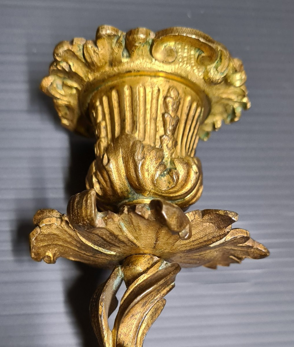 Victor Raulin Pair Of Gilded Bronze Candlesticks, Rococo Style, Late 19th Century-photo-1