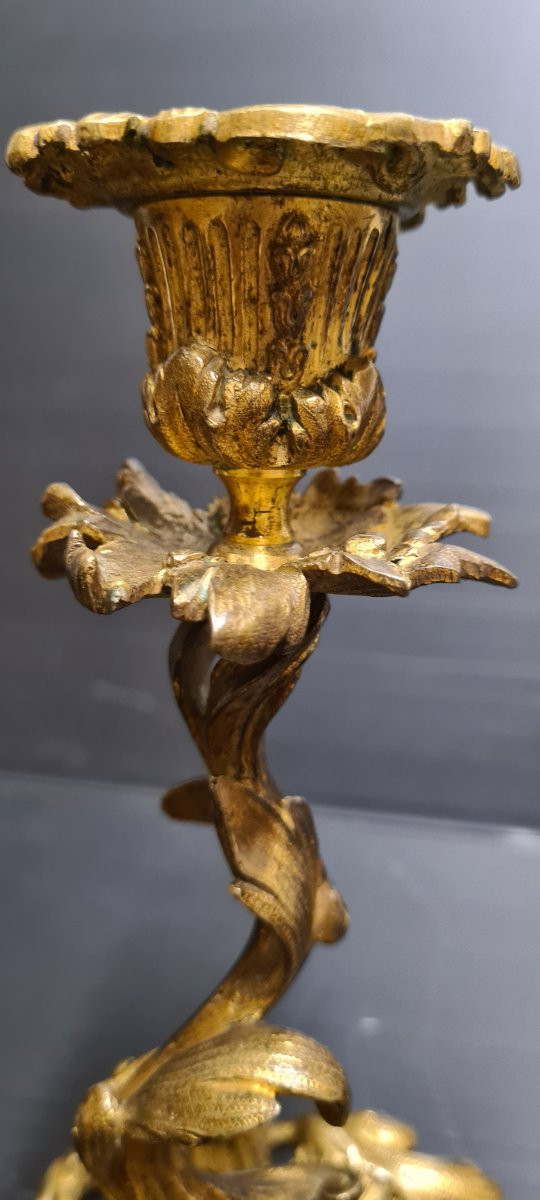 Victor Raulin Pair Of Gilded Bronze Candlesticks, Rococo Style, Late 19th Century-photo-3