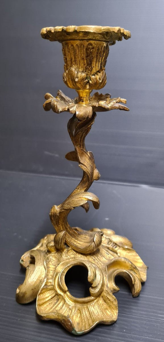 Victor Raulin Pair Of Gilded Bronze Candlesticks, Rococo Style, Late 19th Century-photo-4