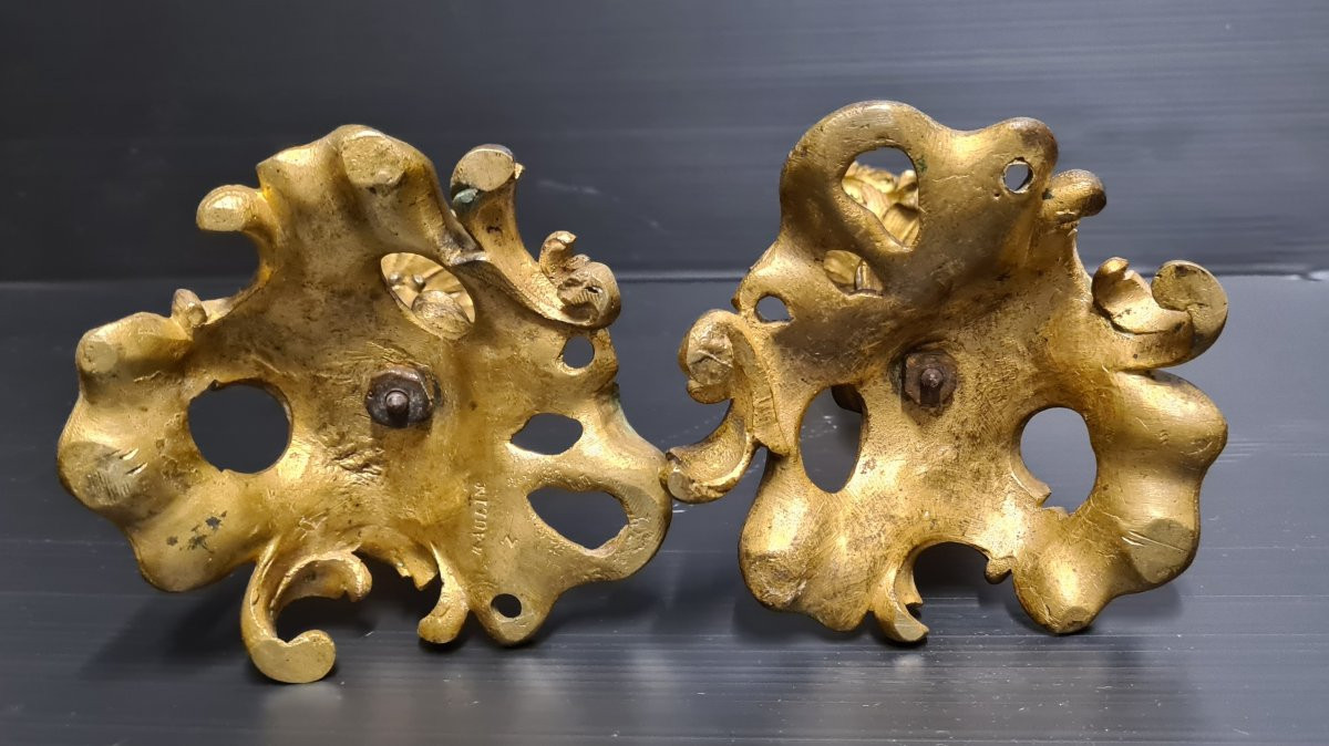 Victor Raulin Pair Of Gilded Bronze Candlesticks, Rococo Style, Late 19th Century-photo-7