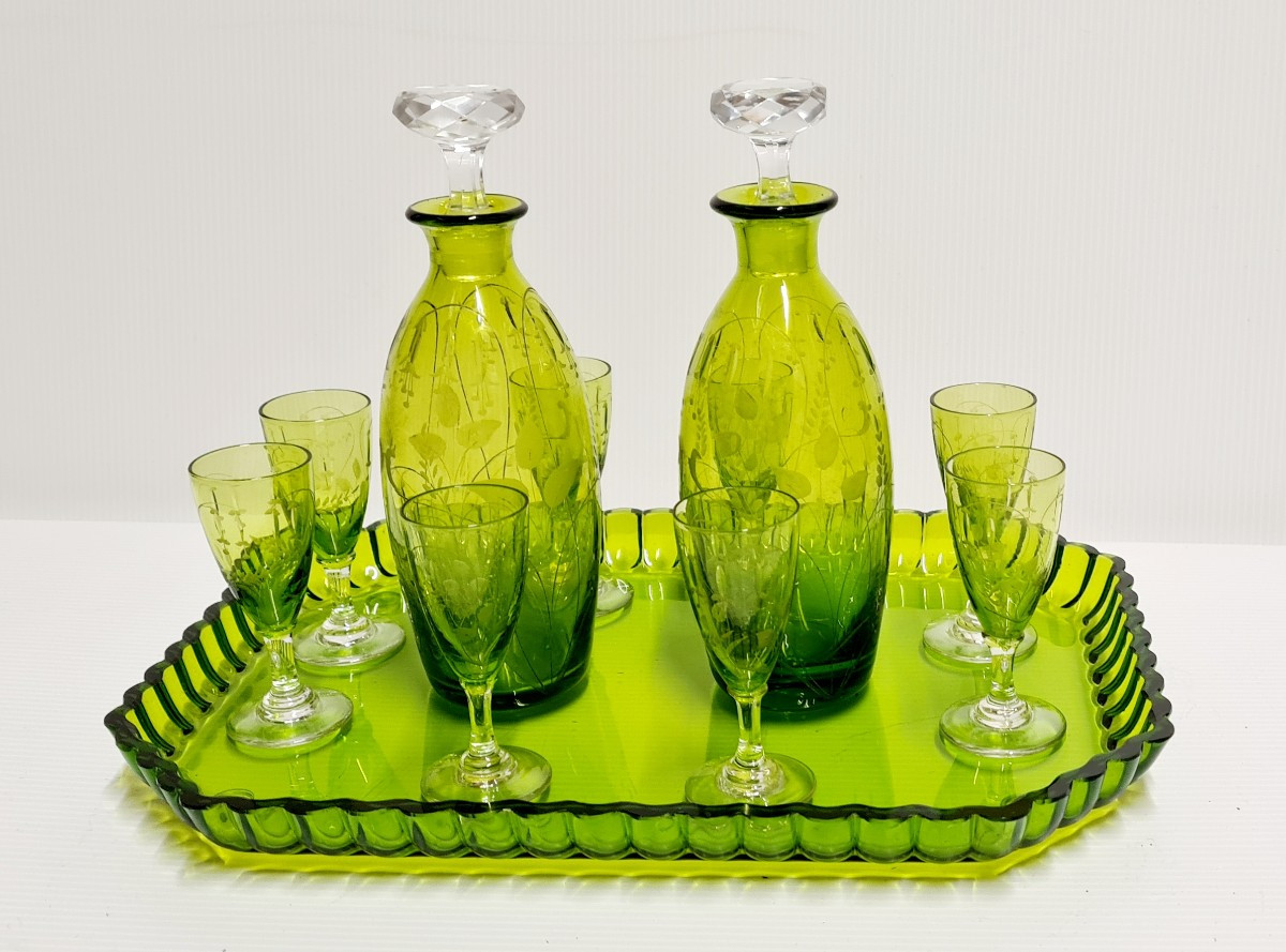 Service à liqueur cristal Saint Louis France  art nouveau verres et carafes 