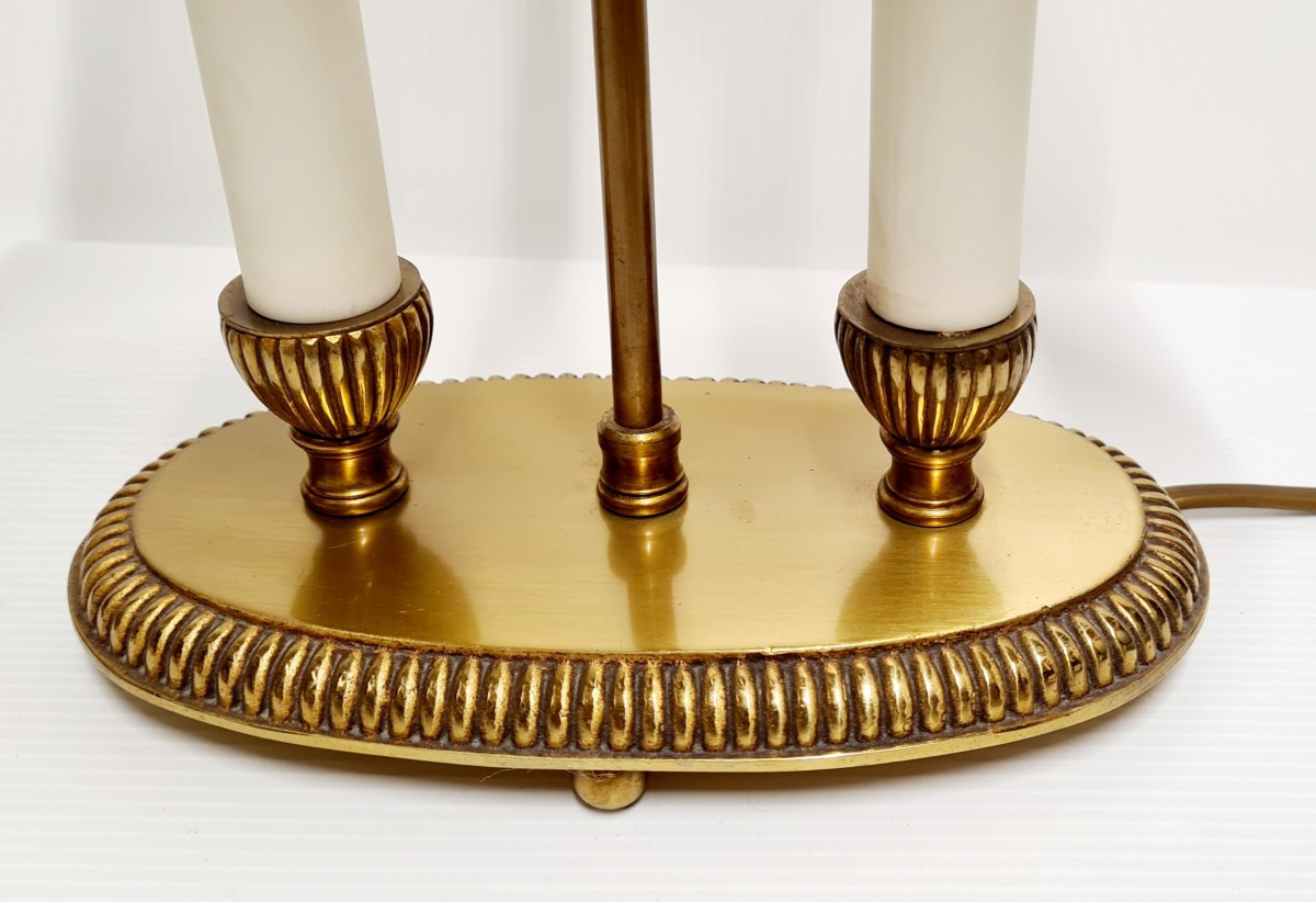 Pair Of Louis XVI Style Bouillotte Lamps In Gilded Bronze With Painted Sheet Metal Shades -photo-2