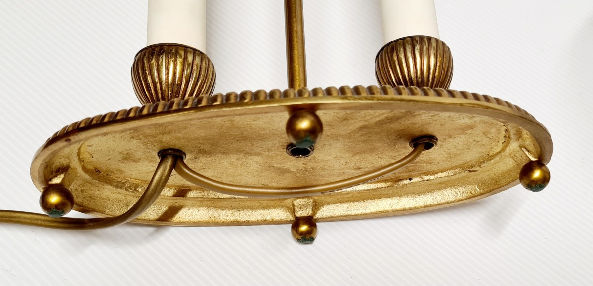 Pair Of Louis XVI Style Bouillotte Lamps In Gilded Bronze With Painted Sheet Metal Shades -photo-4