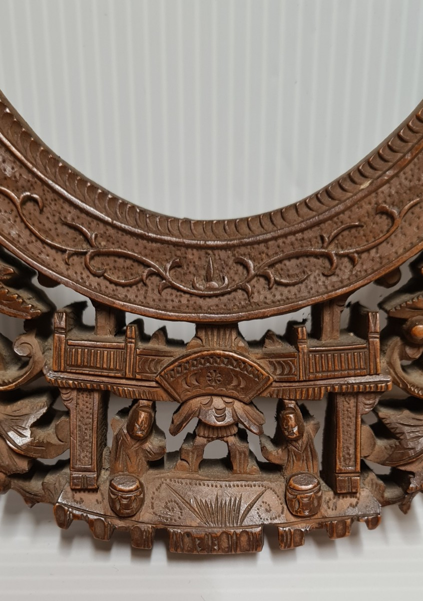 Paire encadrement chine canton bois sculpté cadre photo -photo-3