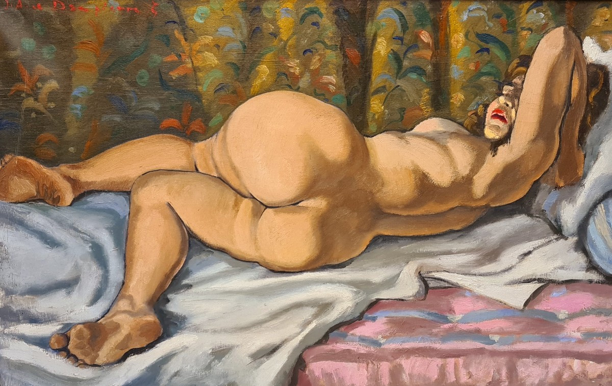 Grand nu feminin par Jacques Antoine De Dampierre tableau huile sur toile -photo-2