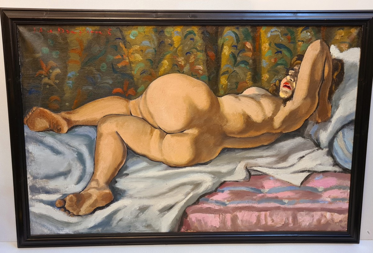 Grand nu feminin par Jacques Antoine De Dampierre tableau huile sur toile 